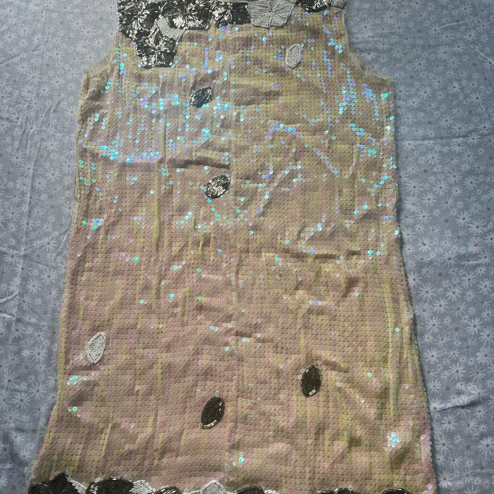 Sequin Sleeveless Dress with Bronze and Silver Accents